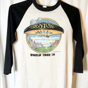 Vintage  Authentic World Tour Boston 1979 Concert Jersey Y2K Rock & Roll Music